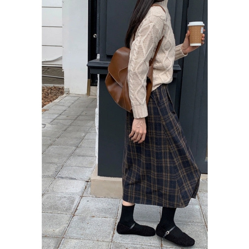 Retro Plaid Woolen Umbrella Skirt Skirt