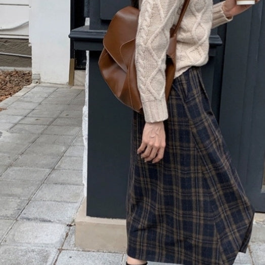 Retro Plaid Woolen Umbrella Skirt Skirt