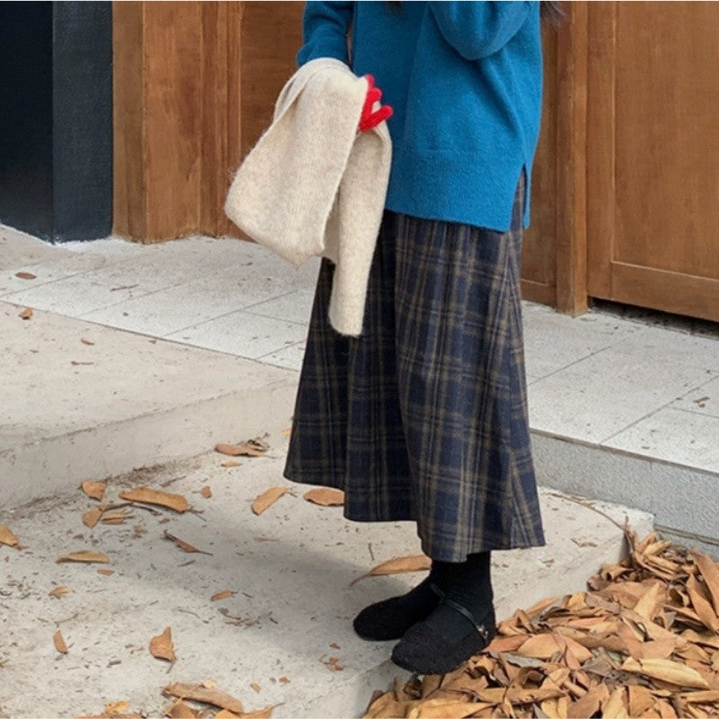 Retro Plaid Woolen Umbrella Skirt Skirt