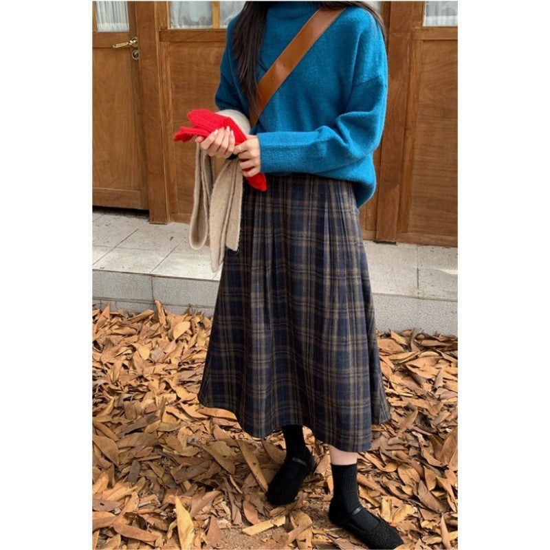 Retro Plaid Woolen Umbrella Skirt Skirt