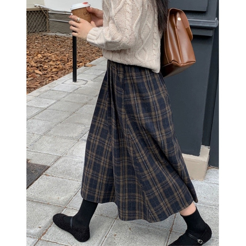 Retro Plaid Woolen Umbrella Skirt Skirt